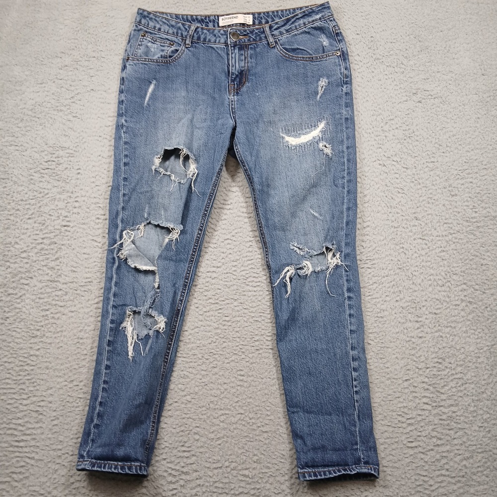 Cotton On Boyfriend Jeans Women's 6 Blue Distressed Ripped Relaxed Fit Denim
